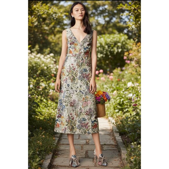 Tory Burch Ronda embellished  silk and cotton-blend midi dress Size 2 NEW - Picture 1 of 13